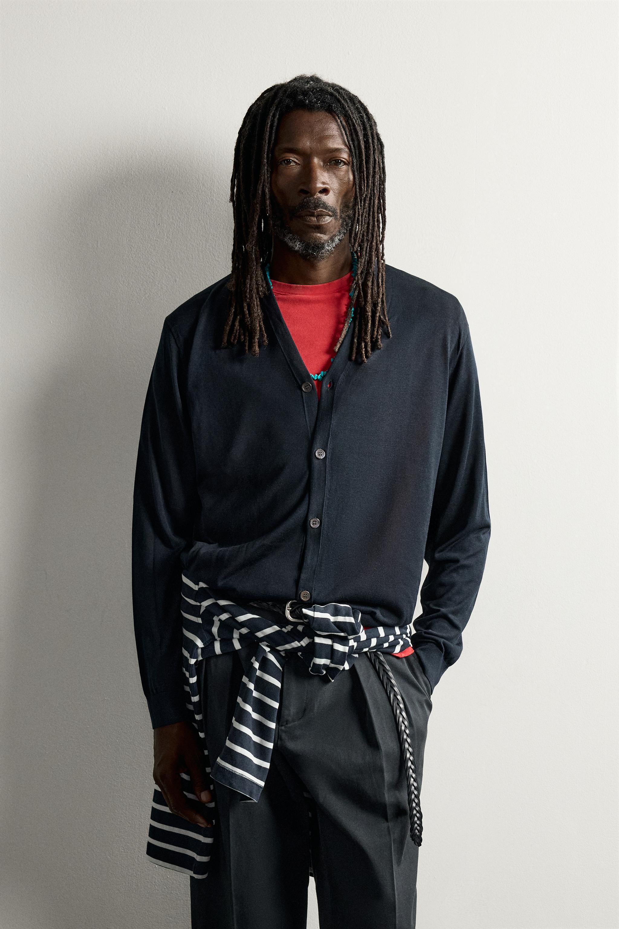 100% SILK LIGHTWEIGHT CARDIGAN AARON LEVINE X ZARA — Navy blue (alternate view)