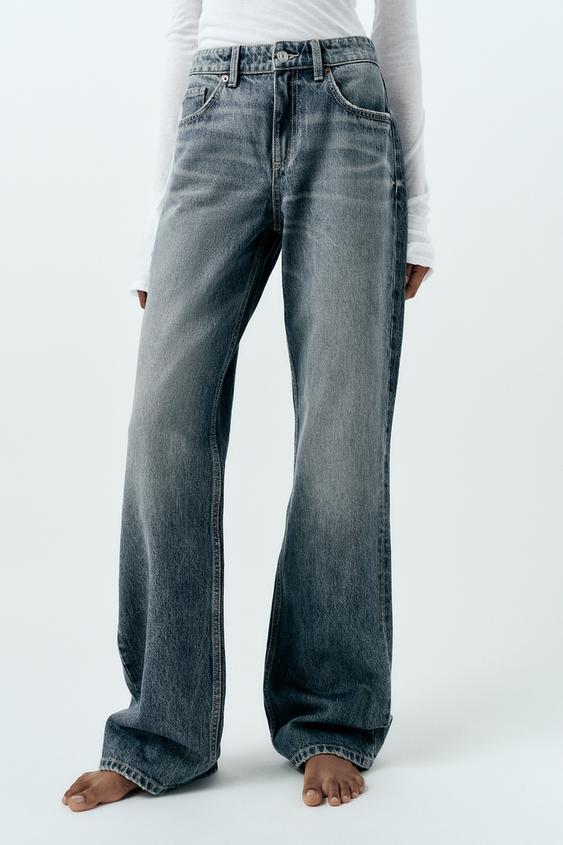 Zara Wide Leg Full Length Ripped Jeans