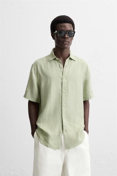 100% LINEN SHIRT - Light green by Zara