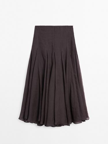 Zara 100% ramie godet midi skirt - STUDIO - Lilac - Image 0