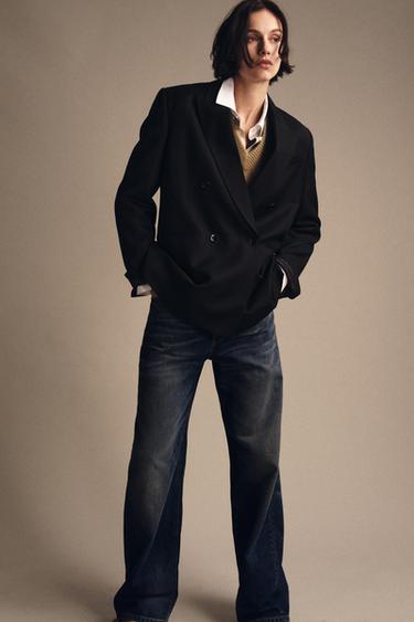 Zara ZW COLLECTION LIMITED EDITION STRIPED WOOL BLEND BLAZER - Black