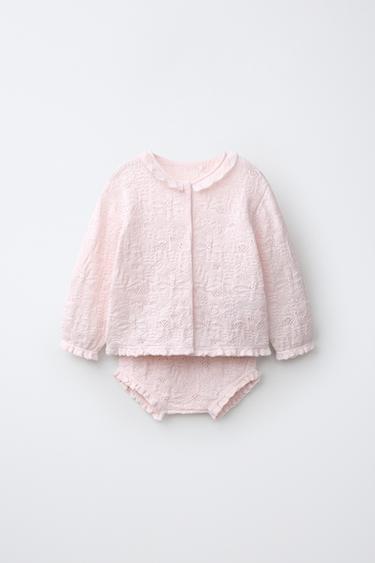 ENSEMBLE GILET ET CULOTTE EN MAILLE COTON ET SOIE - Rose pastel de Zara