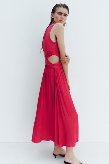 CUT-OUT SATIN MIDI DRESS - Fuchsia by Zara