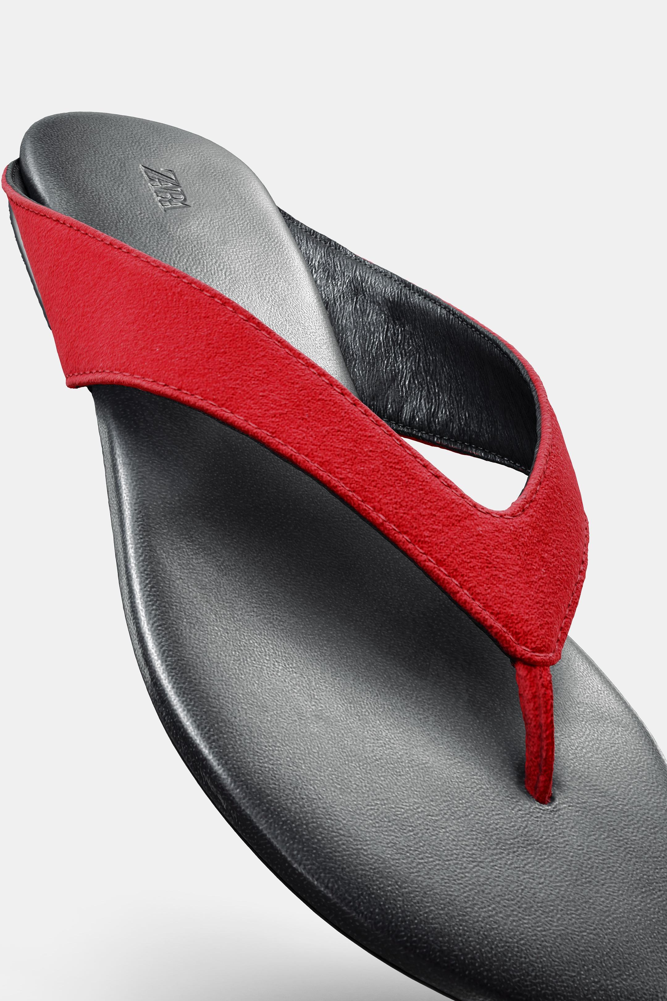FLAT LEATHER SANDALS - Red by Zara