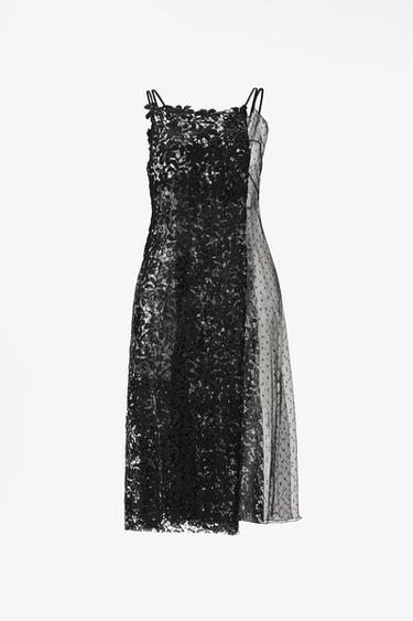 LIMITED EDITION GUIPURE AND DOTTED MESH DRESS — Black 1
