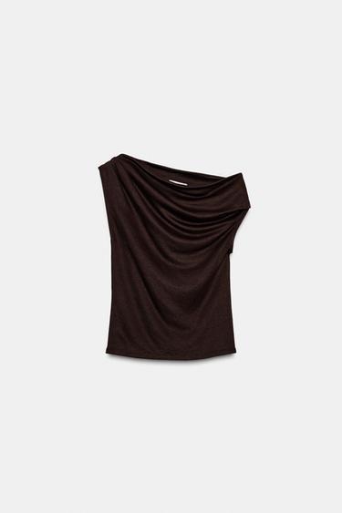 Zara ASYMMETRIC CUT-OUT KNIT TOP - Brown