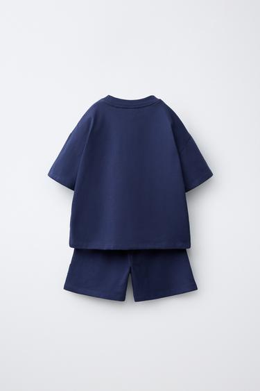 ENSEMBLE JOGGING T-SHIRT ET BERMUDA UNI - Bleu de Zara - Image 1
