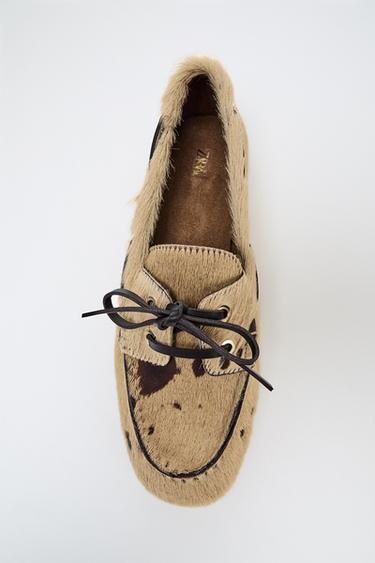 LEATHER LOAFERS WITH ANIMAL PRINT SHEEPSKIN - Multicoloured by Zara
