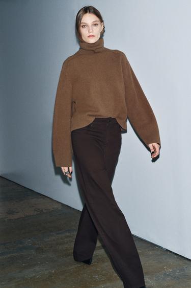 ZW COLLECTION HIGH-WAIST WIDE-LEG JEANS - Brown by Zara