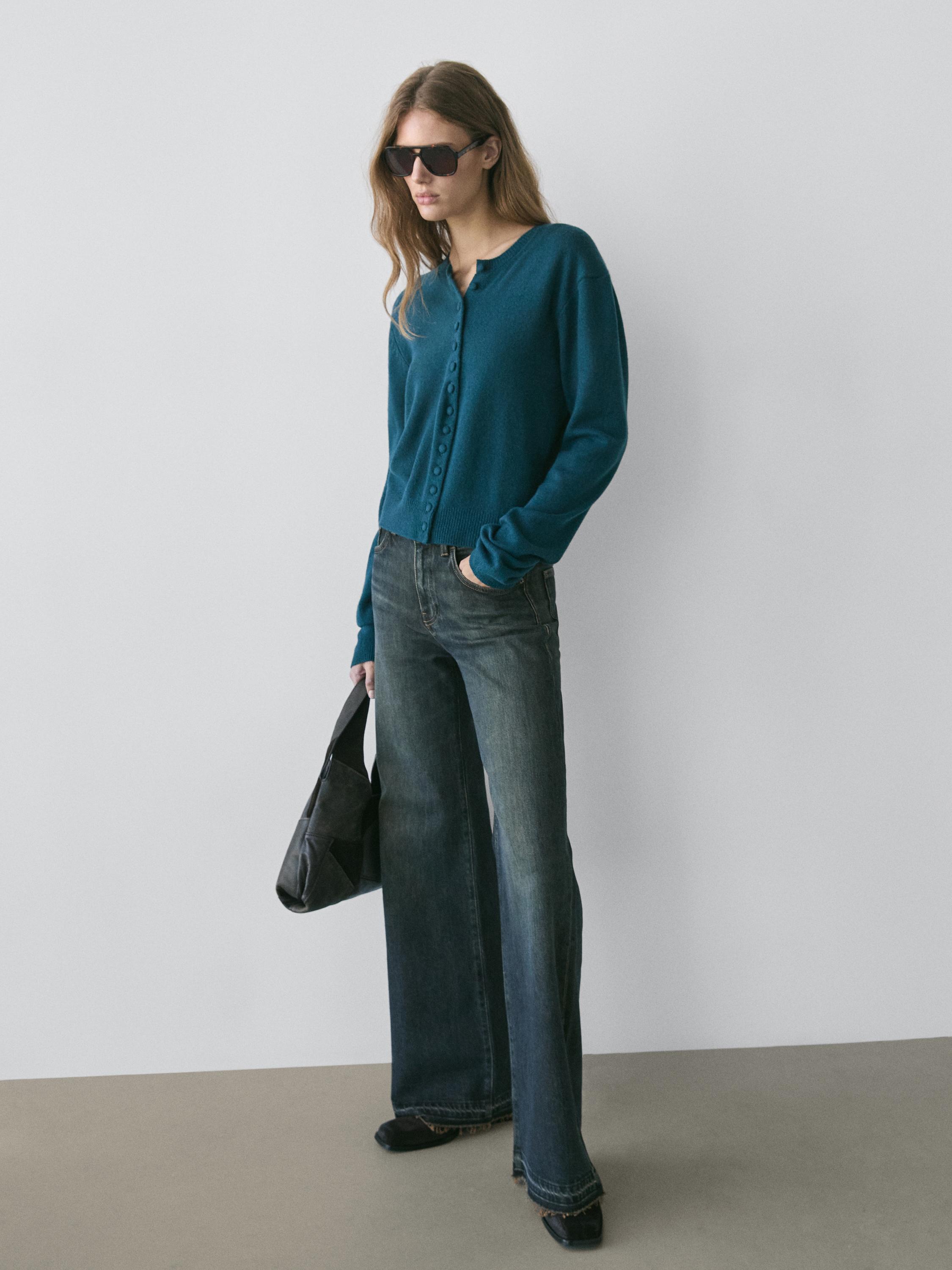 100% wool knit cardigan with covered buttons