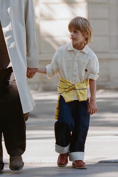 CHEMISE EN VELOURS CÔTELÉ BRODERIE OURS - Écru de Zara