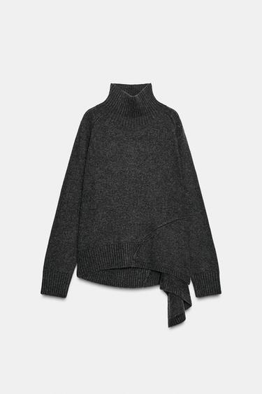 WOOL JUMPER WITH ASYMMETRIC HEM - Dark grey by Zara - Image 5