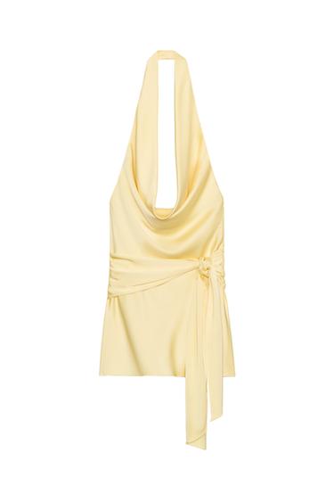 MINI SATIN DRESS WITH SASH - Yellow by Zara