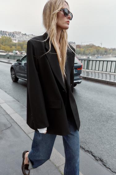 Zara OVERSIZED DOUBLE BREASTED BLAZER - Black