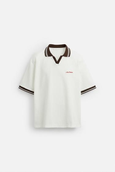 Zaras BRODERAD TENNISTRÖJA I JACQUARD MED TEXT - Vit