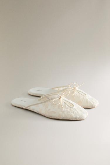MULE SLIPPERS WITH FLORAL EMBROIDERY - White by Zara - Image 1