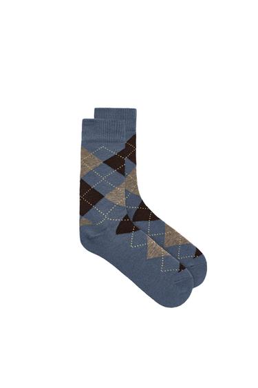 CALCETINES ROMBOS CON LANA - Celeste de Zara