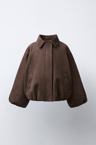 FAUX SUEDE BOMBER JACKET - Brown by Zara