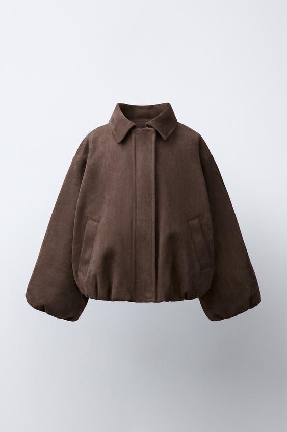 FAUX SUEDE BOMBER JACKET - Brown by Zara - Image 0