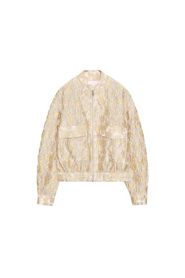Zara JACQUARD BOMBER JACKET - Light yellow