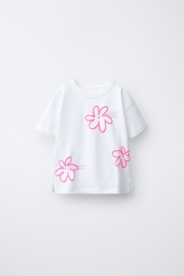 Zara EMBOSSED FLORAL PRINT T-SHIRT - White - Image 0