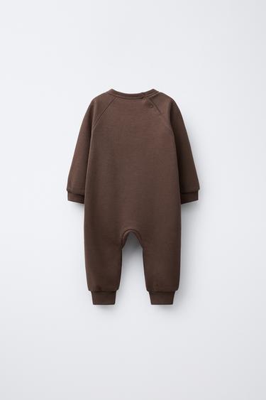FLEECE EMBROIDERED BEAR JUMPSUIT - Brown by Zara - Image 1