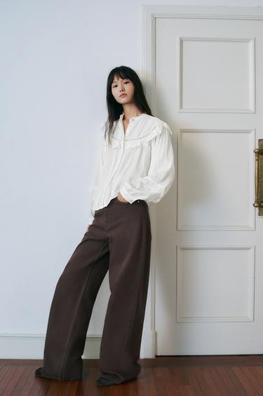 Zara 蕾絲荷葉邊罩衫 - 白色
