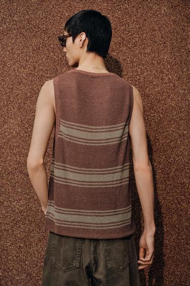 LINEN-VISCOSE KNIT TANK TOP - Brown by Zara