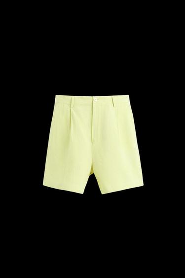 Zara 100% LINEN BERMUDA SHORTS - Lime green - Image 0