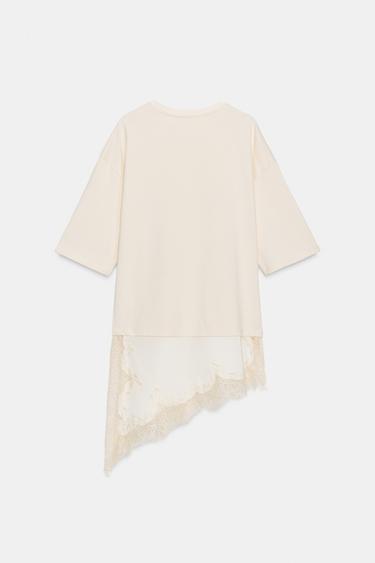 T-SHIRT BIMATIÈRE EN DENTELLE - Écru de Zara - Image 5