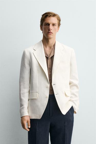 VESTE REGULAR FIT 100% LIN - Blanc de Zara