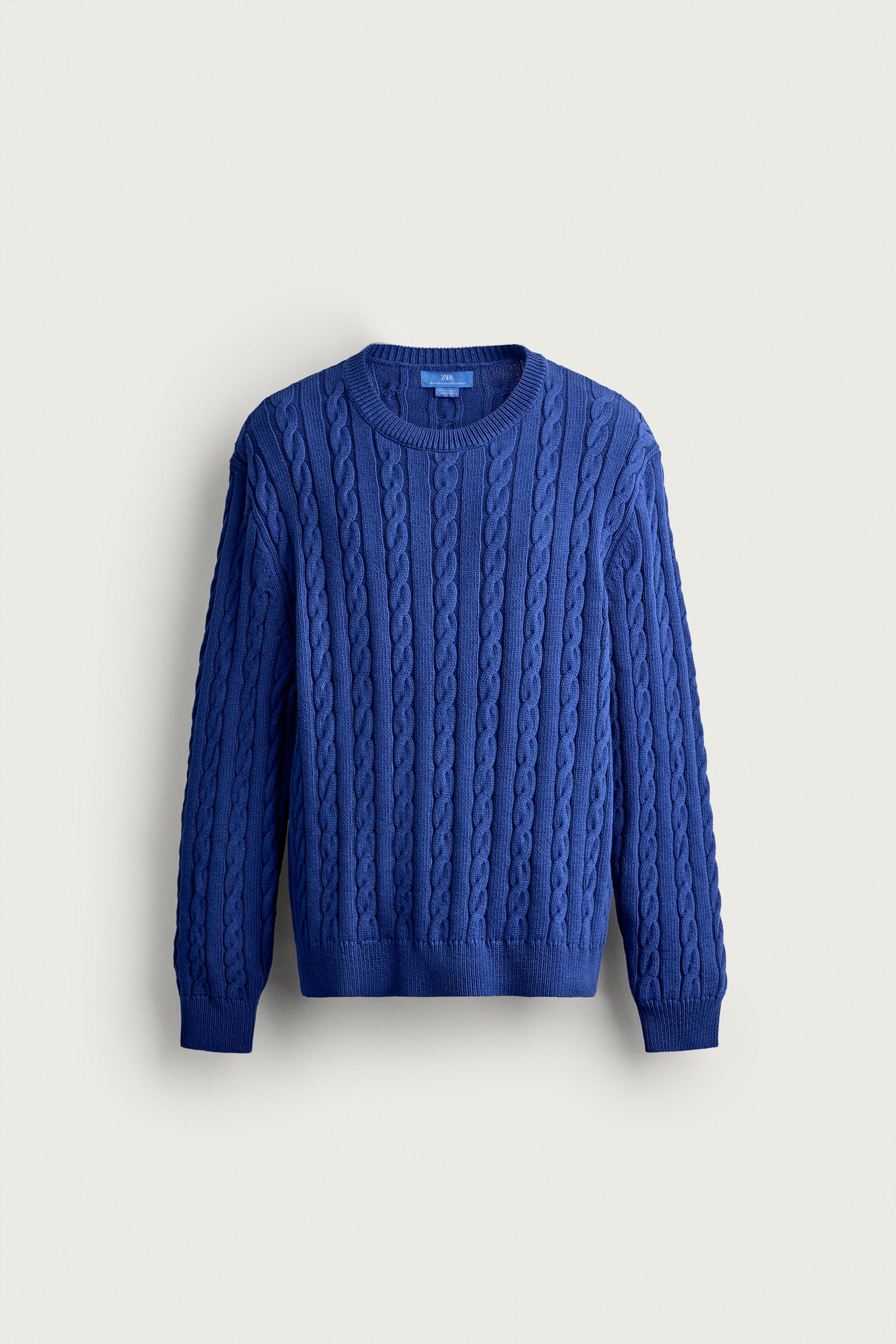 AARON LEVINE X ZARA TEXTURED CABLE KNIT JUMPER — Blue