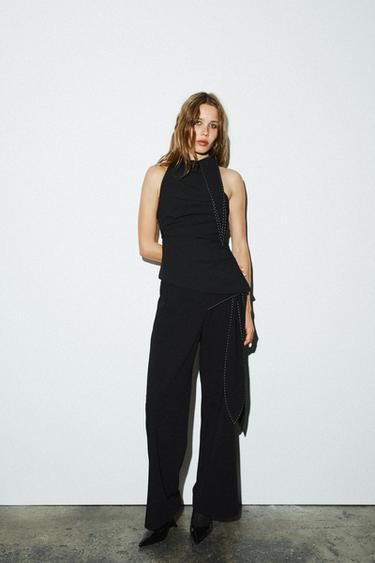TOP WITH KNOT AND TOPSTITCHING - Black by Zara - Image 0