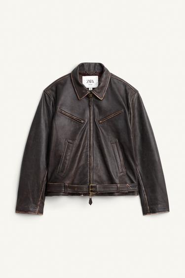 CHAMARRA PIEL CINTURÓN LIMITED EDITION - Marrón oscuro de Zara