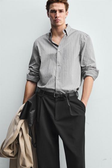 CHEMISE STRUCTURÉE À RAYURES - Gris chiné de Zara - Image 4