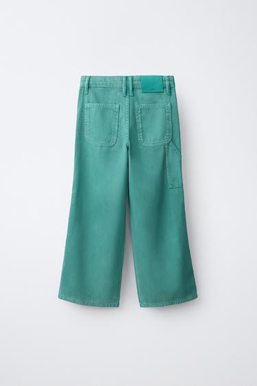 PANTALON CARPENTER EFFET CIRÉ - Turquoise de Zara - Image 1