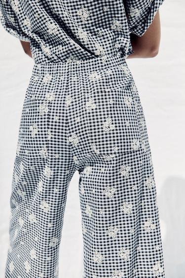 PANTALON JUPE-CULOTTE VICHY BRODÉ - Écru / Bleu de Zara - Image 5