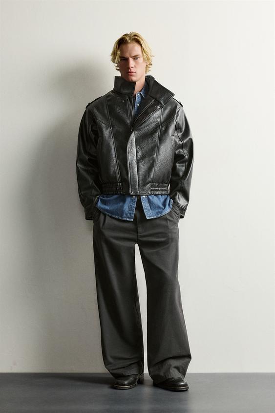 CAZADORA BIKER RELAXED FIT EFECTO PIEL - Negro de Zara - Imagen 0