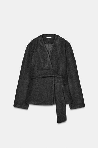 Zara SOFT BELTED JACKET - Gray marl