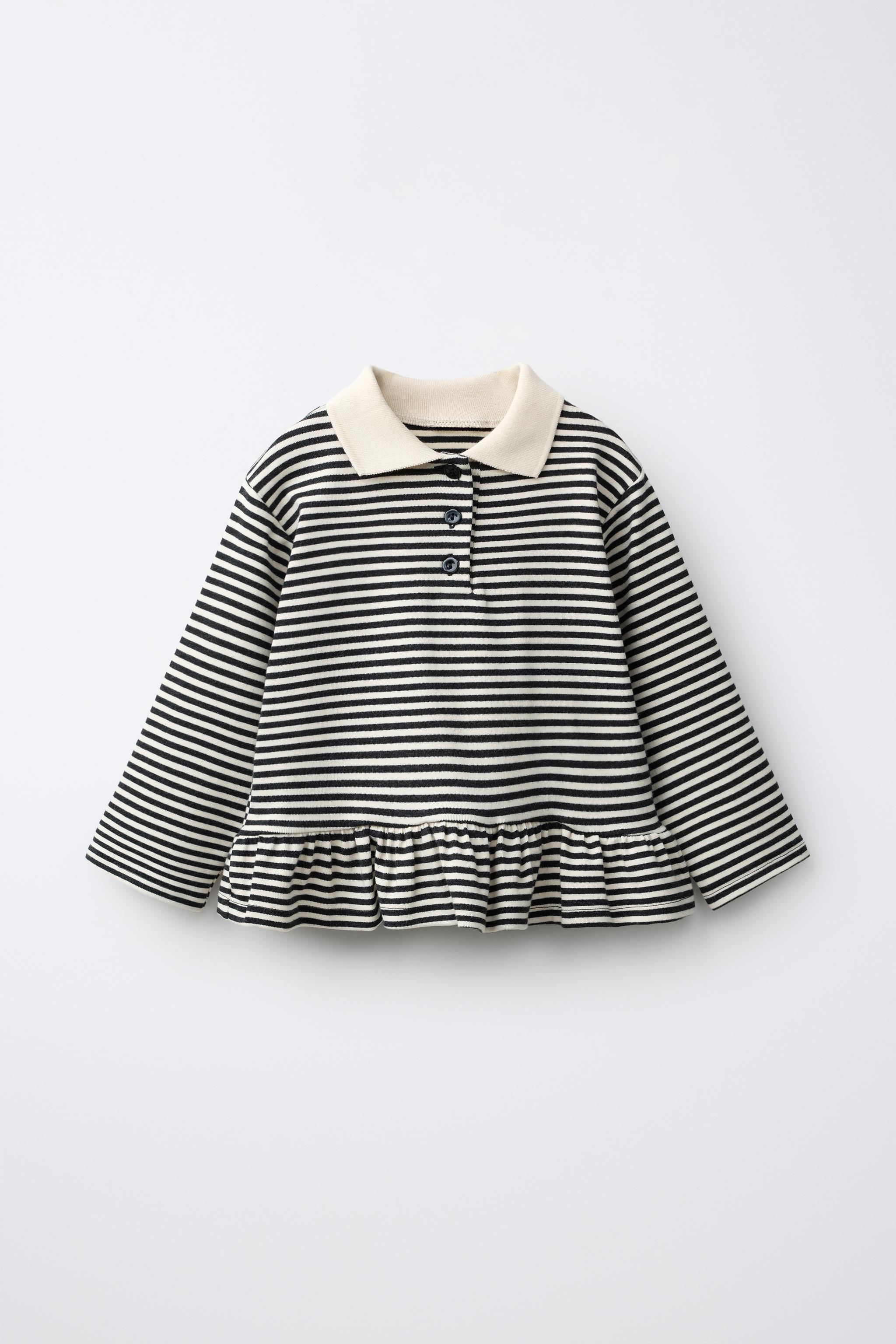 STRIPED PEPLUM POLO SHIRT — Anthracite grey