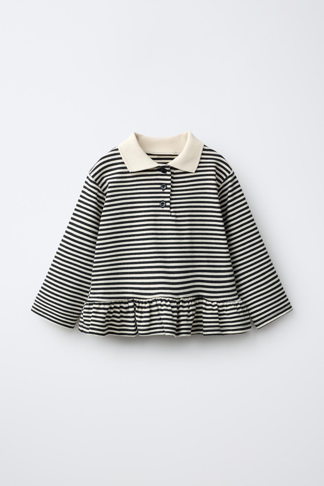 STRIPED PEPLUM POLO — Anthracite grey