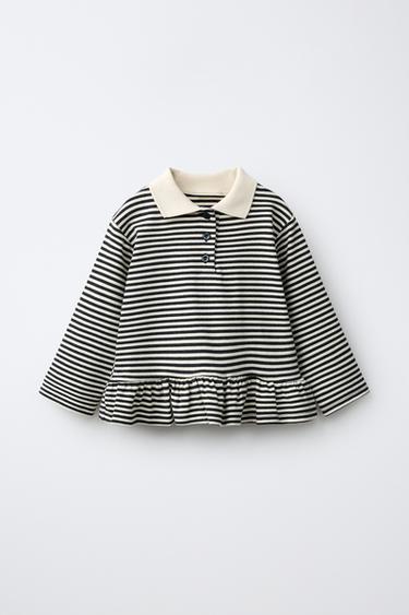 STRIPED PEPLUM POLO SHIRT - Anthracite grey by Zara