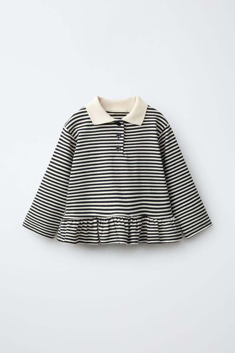 STRIPED PEPLUM POLO — Anthracite grey