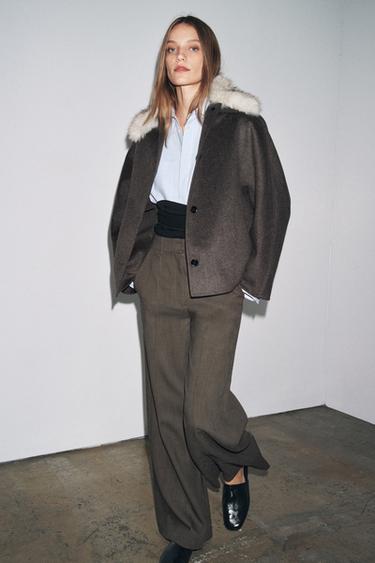 WIDE-LEG TROUSERS WITH DARTS ZW COLLECTION - brown vigore by Zara