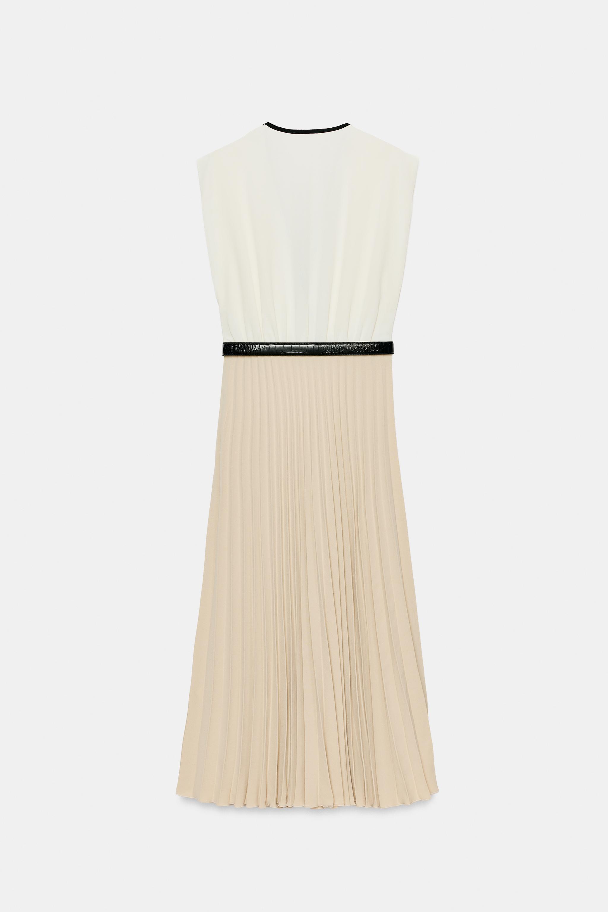CONTRAST PLEATED MIDI DRESS