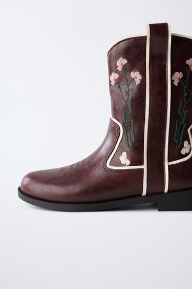EMBROIDERED ANKLE BOOTS - Maroon by Zara - Image 5