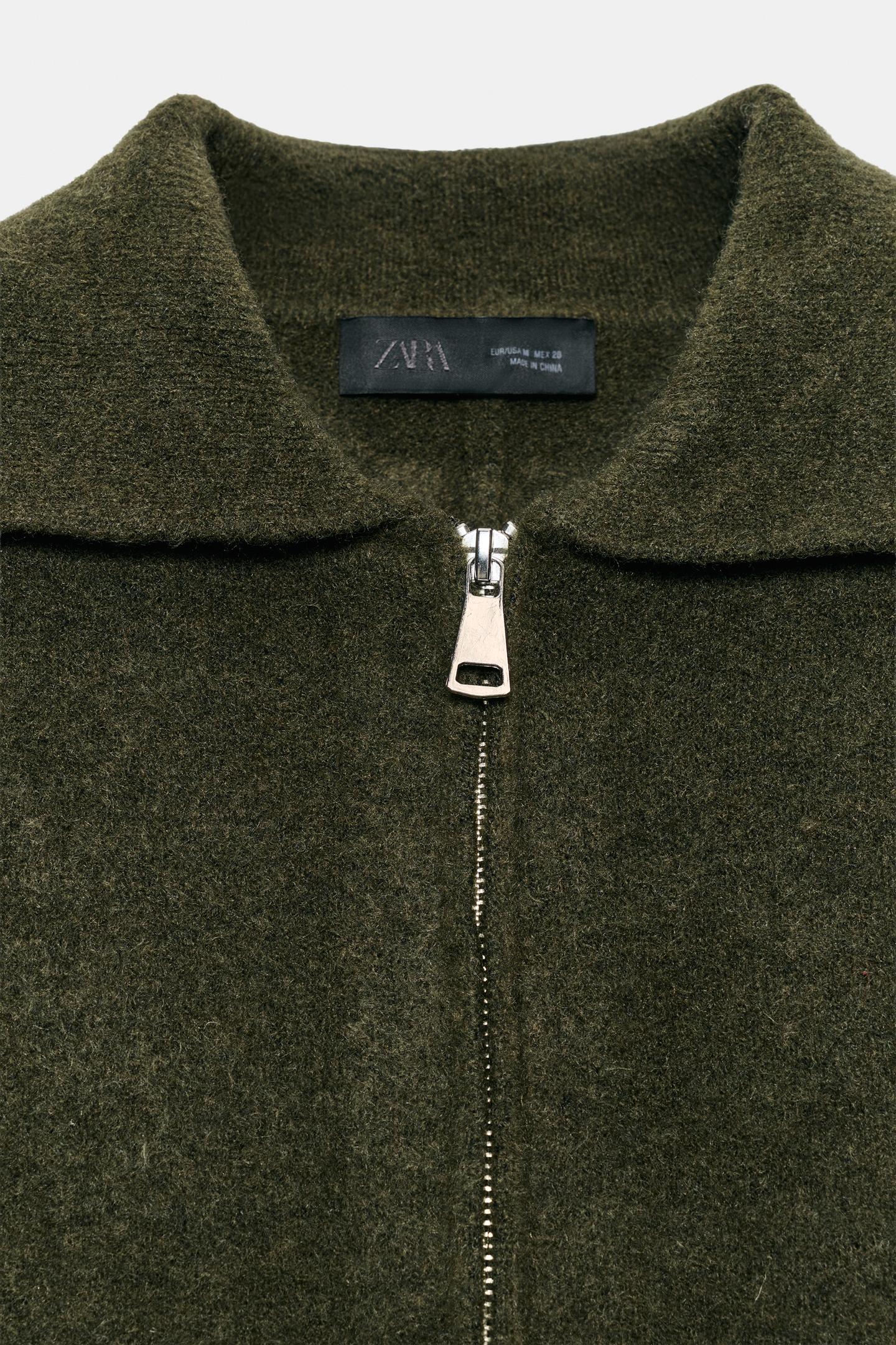 Женский свитер Zara Soft Knit Zip-Up, цвет: Тёмный хаки — фото 8