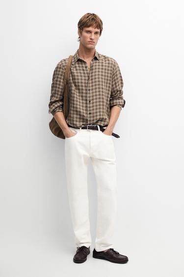 Camisa cuadros regular fit 100% lino - Marrón vigoré de Zara - Imagen 0