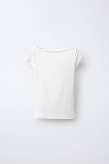PLAIN BOAT NECK T-SHIRT - Oyster-white by Zara - Image 0