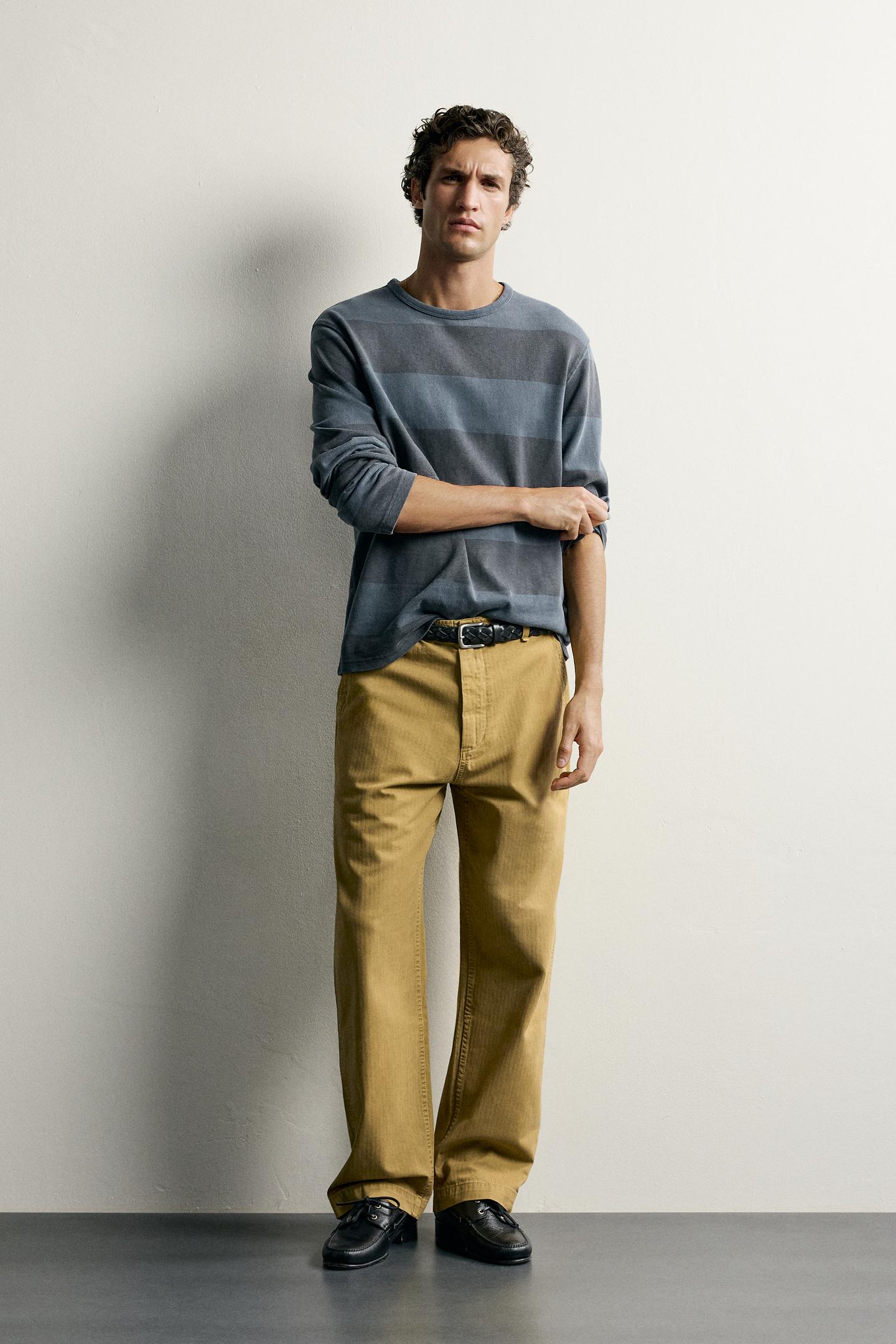 Мужские брюки Zara Washed Herringbone, цвет: Oil — фото 1